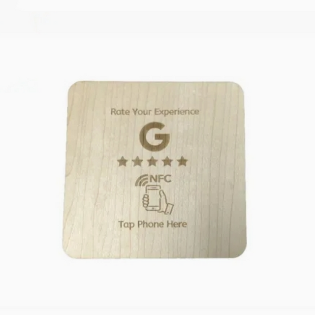 13.56mhz Wooden Square Customized RFID Card NFC Plates Google Review Card